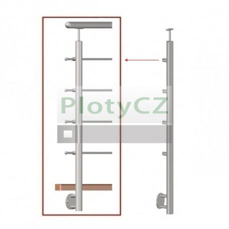 Sloupek nerezový k zábradlí D42,4/4xd12/H90, AISI304, A-BR90-4D12