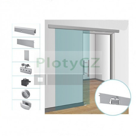 Set posuvné dveře, pro skleněné dveře v liště, AL, 90kg/L2000mm, glass